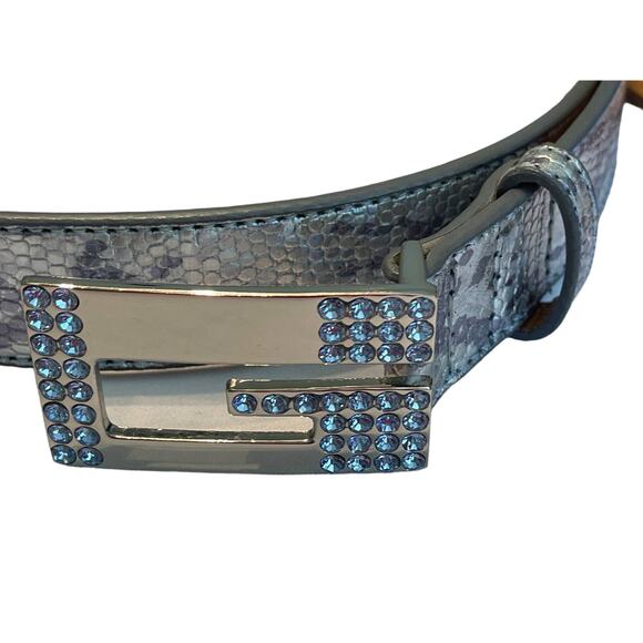 Guess SILVER Snake Genuine Leather Classic Bling Rhinestone Buckle Belt SIZE M - Picture 1 of 12